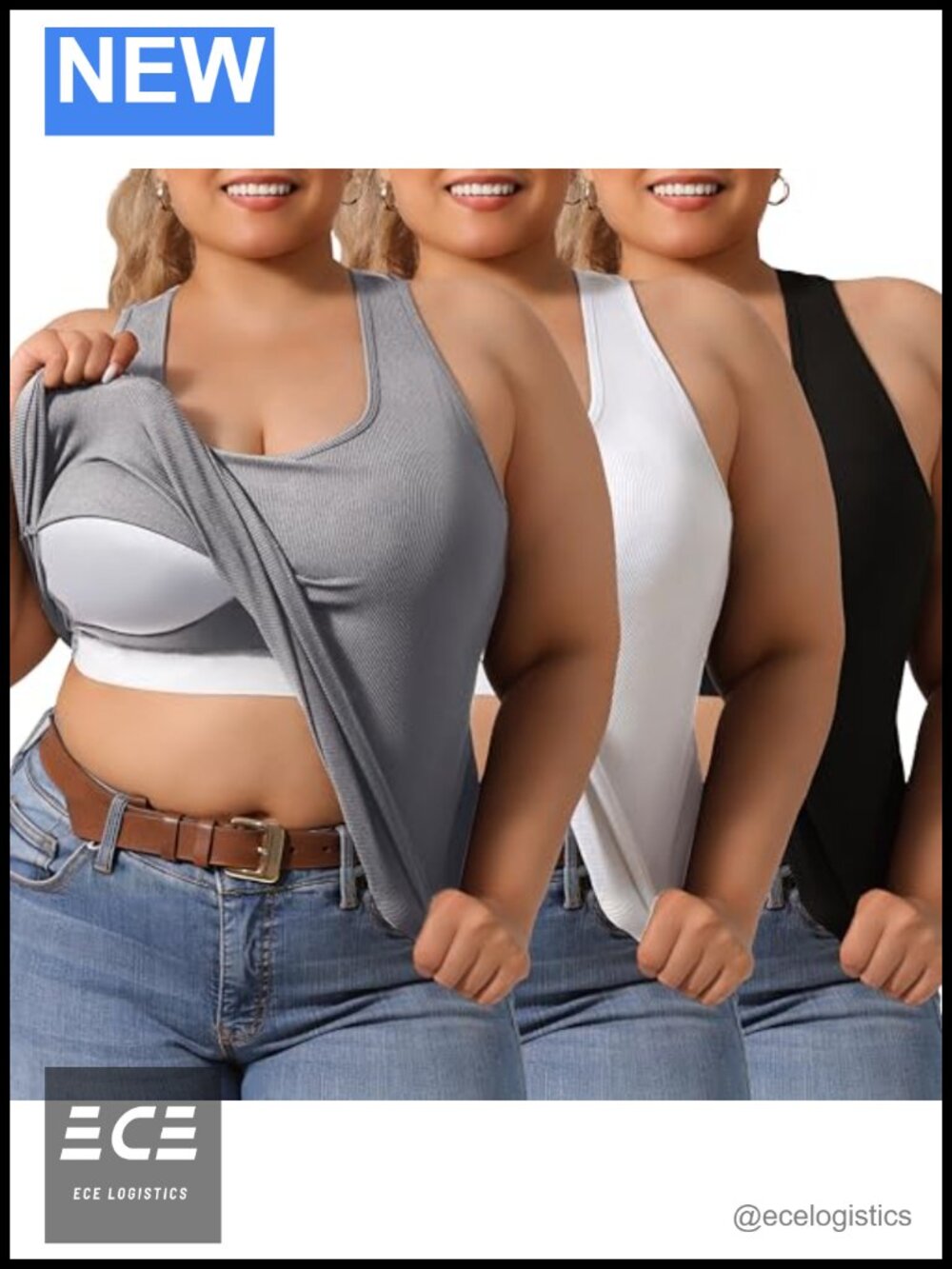 Plus Size Racerback Tank Tops Built in Bra Ribbed Knit Slim Fit